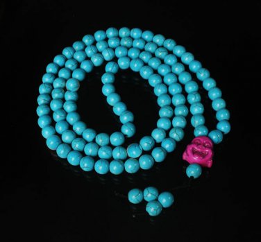 Turquoise Stone 108 0.4inch Baby Blue Beads Purple Buddhism Buddha Prayer Mala Necklace
