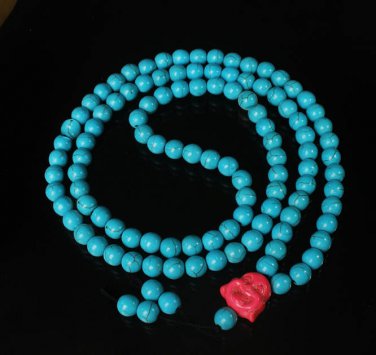 Turquoise Stone 108 0.4inch Baby Blue Beads Pink Buddhism Buddha Prayer Mala Necklace