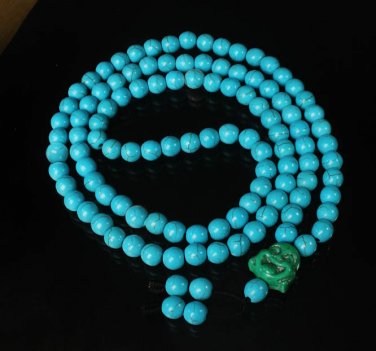 Turquoise Stone 108 0.4inch Baby Blue Beads Green Buddhism Buddha Prayer Mala Necklace