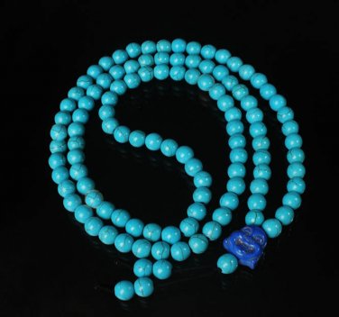 Turquoise Stone 108 0.4inch Baby Blue Beads Blue Buddhism Buddha Prayer Mala Necklace