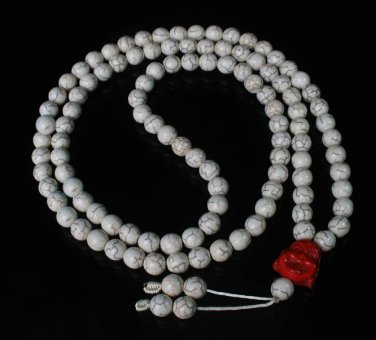 Turquoise Stone 108 0.4inch White Beads Red Buddhism Buddha Prayer Mala Necklace