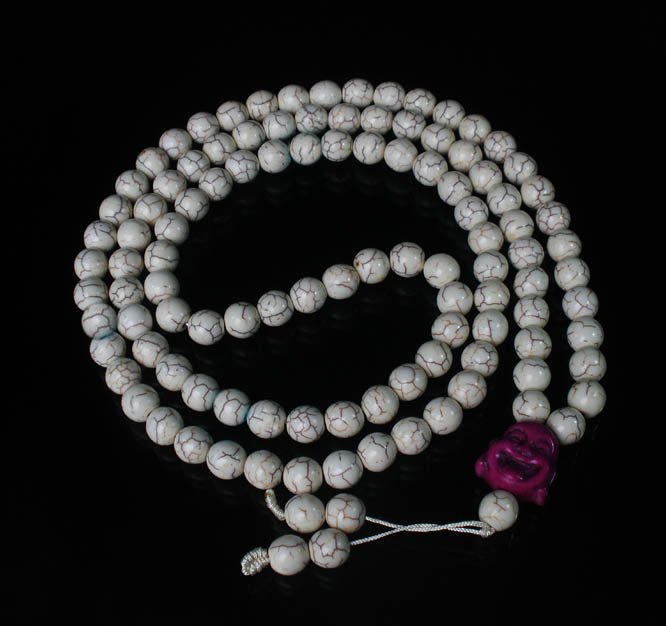 Turquoise Stone 108 0.4inch White Beads Purple Buddhism Buddha Prayer Mala Necklace