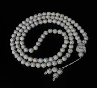 Turquoise Stone 108 0.4inch White Beads White Buddhism Buddha Prayer Mala Necklace