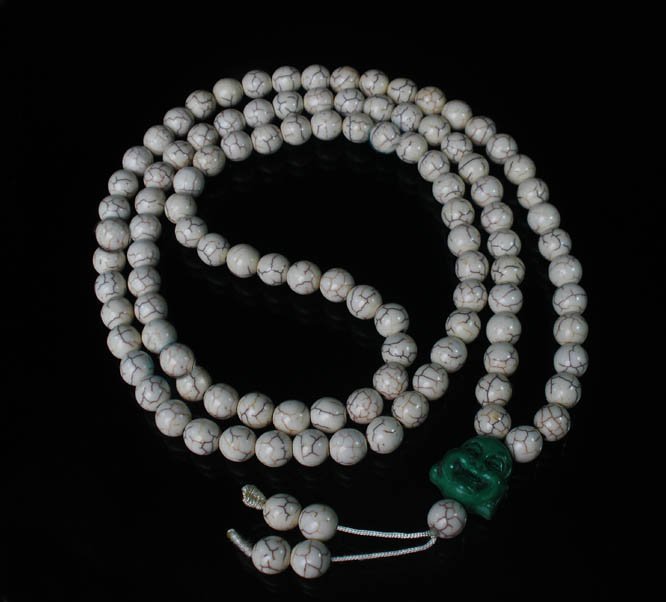 Turquoise Stone 108 0.4inch White Beads Green Buddhism Buddha Prayer Mala Necklace