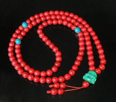 Turquoise Stone 108 0.4inch Red Blue Beads Green Buddhism Buddha Prayer Mala Necklace