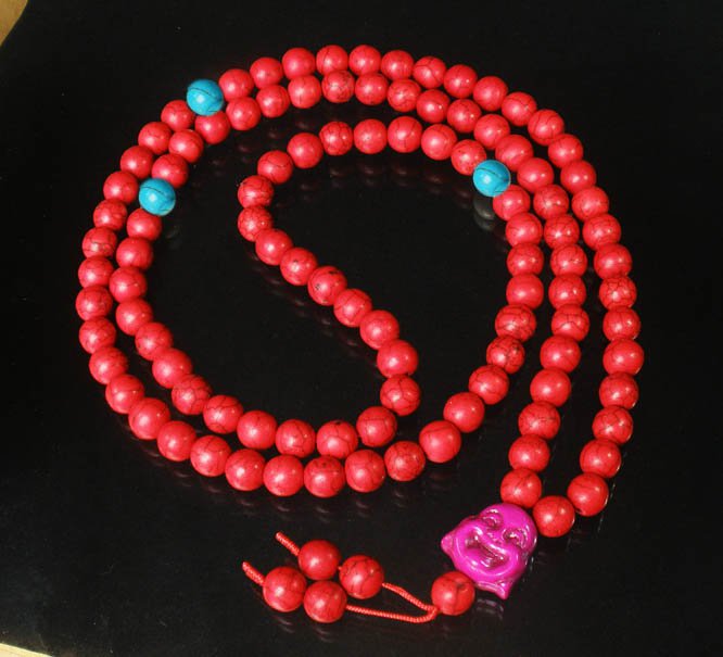 Turquoise Stone 108 0.4inch Red Blue Beads Purple Buddhism Buddha Prayer Mala Necklace