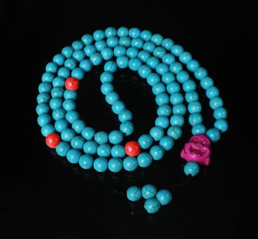 Turquoise Stone 108 0.4inch Red Blue Beads Purple Buddhism Buddha Prayer Mala Necklace
