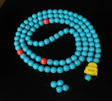 Turquoise Stone 108 0.4inch Red Blue Beads Yellow Buddhism Buddha Prayer Mala Necklace