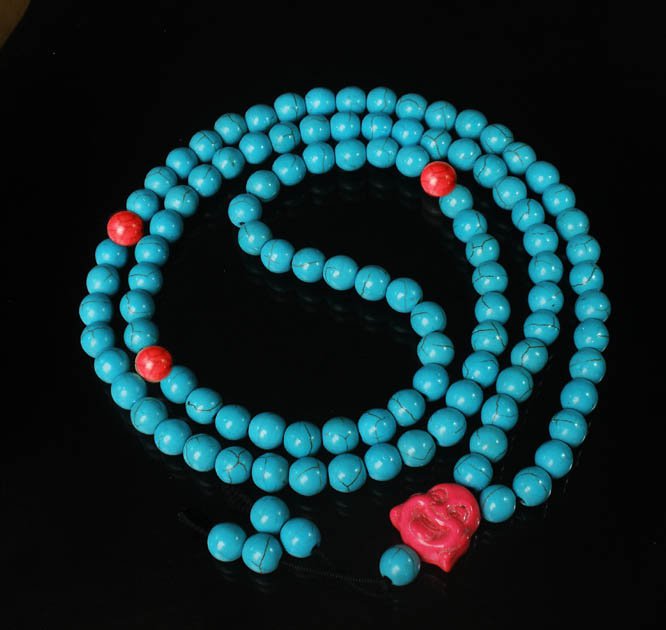 Turquoise Stone 108 0.4inch Red Blue Beads Pink Buddhism Buddha Prayer Mala Necklace