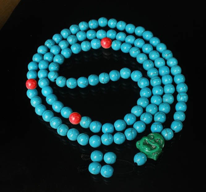 Turquoise Stone 108 0.4inch Red Blue Beads Green Buddhism Buddha Prayer Mala Necklace