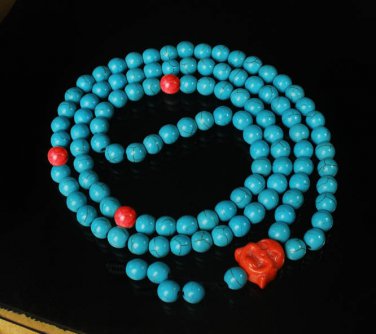Turquoise Stone 108 0.4inch Red Blue Beads Orange Buddhism Buddha Prayer Mala Necklace