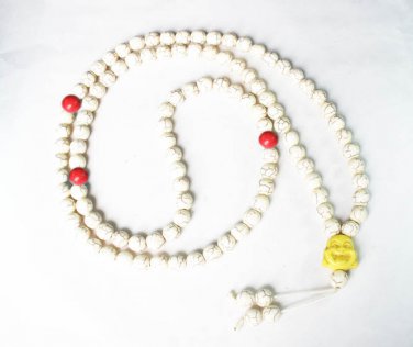 Turquoise Stone 108 0.4inch Red White Beads Yellow Buddhism Buddha Prayer Mala Necklace
