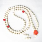 Turquoise Stone 108 0.4inch Red White Beads Orange Buddhism Buddha Prayer Mala Necklace