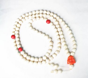 Turquoise Stone 108 0.4inch Red White Beads Orange Buddhism Buddha Prayer Mala Necklace