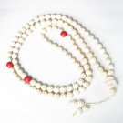 Turquoise Stone 108 0.4inch Red White Beads White Buddhism Buddha Prayer Mala Necklace