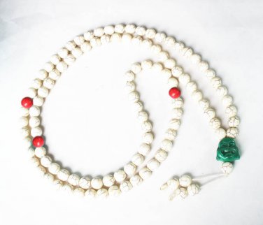 Turquoise Stone 108 0.4inch Red White Beads Green Buddhism Buddha Prayer Mala Necklace