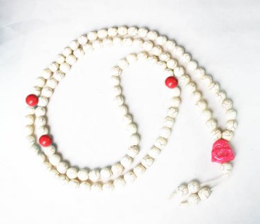 Turquoise Stone 108 0.4inch Red White Beads Pink Buddhism Buddha Prayer Mala Necklace