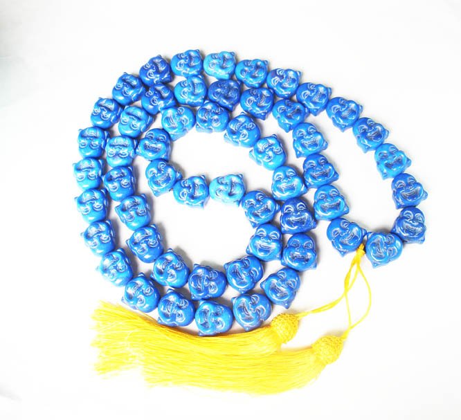 Buddhism Turquoise 40inch 54 Smile Blue Buddha Beads Prayer Mala Necklace ZL1076