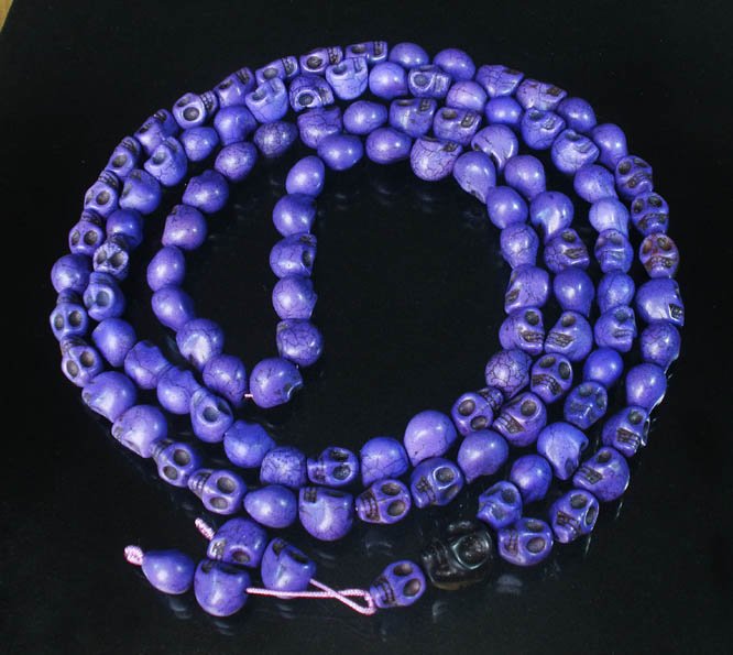 Fashion Jewelry Cool Turquoise 108 Purple Black Vein 10x12mm Skull Beads Necklace