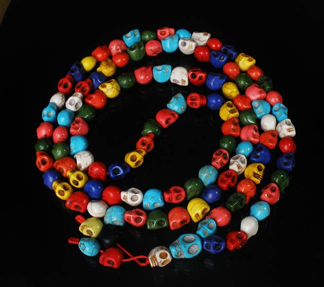 Fashion Jewelry Cool Turquoise 108 Mixed Vein 10x12mm Skull Beads Necklace