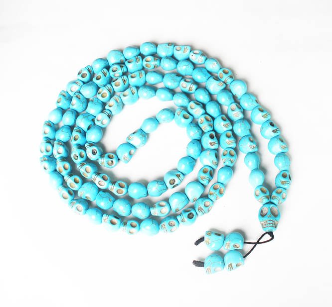 Fashion Jewelry Cool Turquoise 108 Baby Blue Vein 10x12mm Skull Beads Necklace