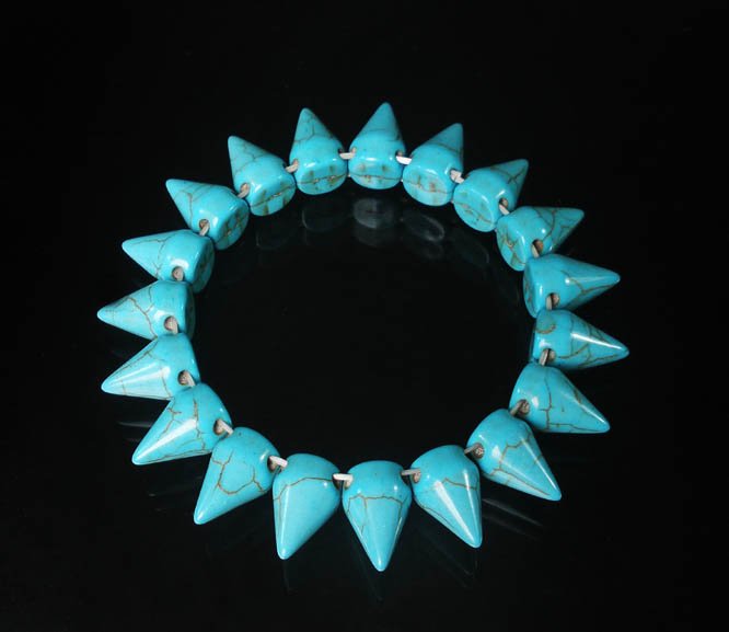 Cool Fashion Turquoise Baby Blue Spiculate Teeth Shape Vein Beads Stretch Bracelet