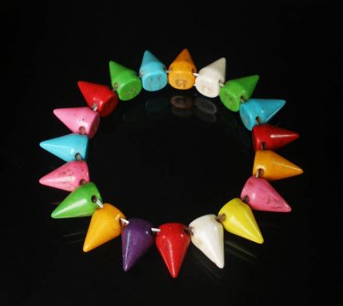 Cool Fashion Turquoise Mixed Spiculate Teeth Shape Vein Beads Stretch Bracelet