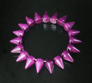 Cool Fashion Turquoise Purple Spiculate Teeth Shape Vein Beads Stretch Bracelet