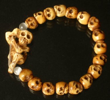 Tibet & Nepal Yak Bone Hand Carved Skulls Chain Bracelet IZ23