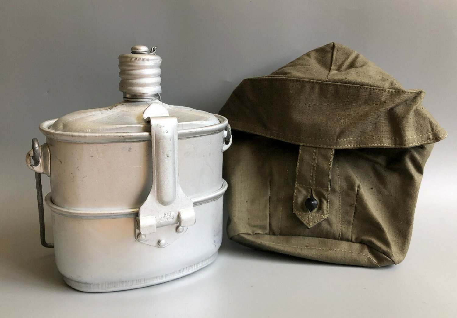 USSR Soviet Army Military Mess Kit, Metal Flask & Kettle, 3 pcs set Khaki bag