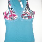 New!! Bisou Bisou Tank Top With Aqua Satin & Lace Detail size L