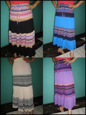 Thai Handmade Boho-Hippy-Gypsy 4-step Long Skirt