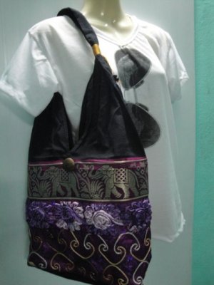 Large Handbag Thai Silk Fabric and Cotton Handmade