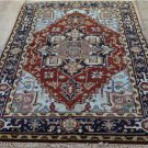 4 x 6 Vege Dyed Wool Super Serapi Persian Heriz Style Handmade Oriental Area Rug