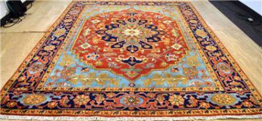 8x10 Vege Dyed Wool Super Serapi Persian Heriz Style Handmade Oriental Area Rug