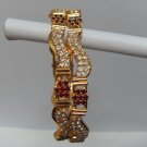 white &  red stone  gold  plated bangles  bracelet  GP 509  ( 2 - 8  large )