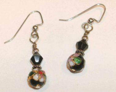 Vintage Style Cloisonne Bead Earrings (black)