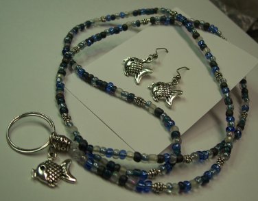 Blue Fish Name Badge/Tag Lanyard/Earring Set
