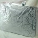 White Microfiber Rectangular Tote Handbag with Silver Front Letters