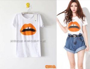 Summer Vogue Lip Print Short Sleeve Tshirt