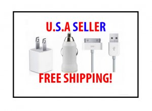 3 in 1 mini AC Wall CHARGER + CAR CHARGER + USB CABLE FOR iPod I PHONE 3G 4G