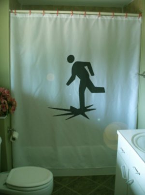 Bath Shower Curtain walking on thin ice crack break fall in