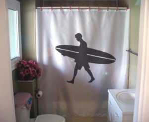 Bath Shower Curtain surf board dude surfer catch the wave