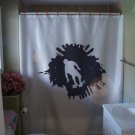 Bath Shower Curtain skate boarder jump city scape mid air