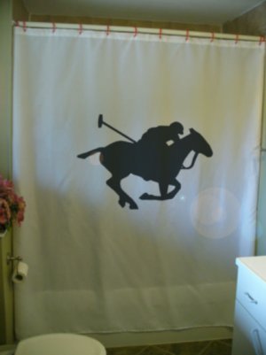 Bath Shower Curtain polo player horse mallet gallop game