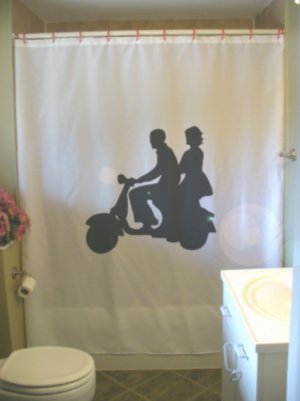 Bath Shower Curtain moped couple date love man woman ride