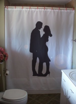 Bath Shower Curtain lovers embrace man woman love high heels