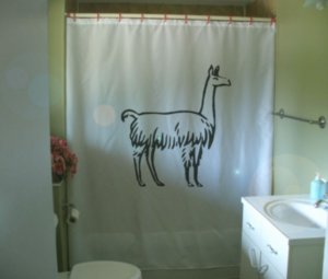 Bath Shower Curtain llama south america social guard spit