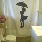 Bath Shower Curtain lady with umbrella wind hair skirt dress