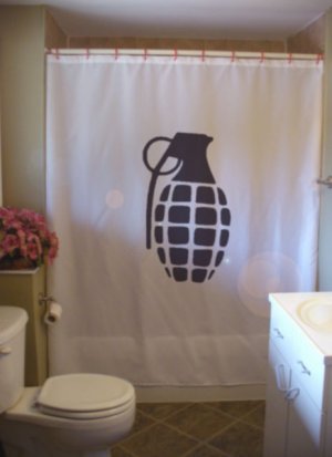 Bath Shower Curtain grenade pin pull war throw hand weapon